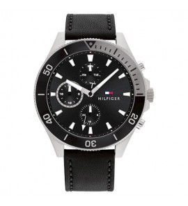Tommy Hilfiger Larson heren leer zwart staal bic. 46 mm - 3211586