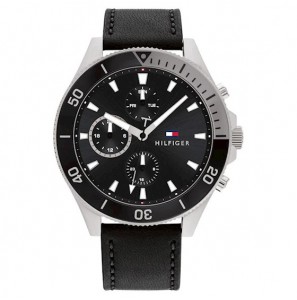Tommy Hilfiger Larson heren leer zwart staal bic. 46 mm - 3211586