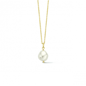 Geelgoud op 925 zilveren collier uitgevoerd met een zoetwaterparel 40+4 cm - 3211594