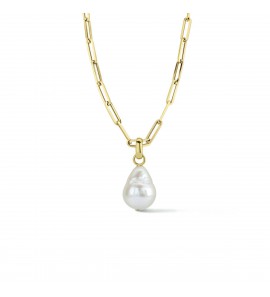 Geelgoud op 925 zilveren collier uitgevoerd met een zoetwaterparel 40+4 cm - 3211595
