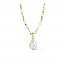 Geelgoud op 925 zilveren collier uitgevoerd met een zoetwaterparel 40+4 cm - 3211595
