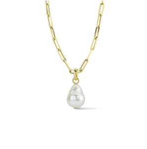 Geelgoud op 925 zilveren collier uitgevoerd met een zoetwaterparel 40+4 cm - 3211595