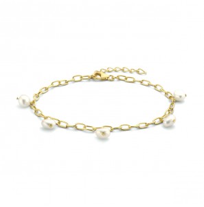 Geelgoud op 925 zilveren armband uitgevoerd met zoetwaterparels. De armband heeft een draaglengte van 18cm met een extensie van 3cm en een stevige karabijn sluiting. Geen garantie op plating. - 3211599