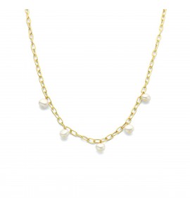 Geelgoud op 925 zilveren collier uitgevoerd met zoetwaterparels. Het collier heeft een draaglengte van 42cm met een extensie van 3cm en een stevige karabijn sluiting. Geen garantie op plating. - 3211600
