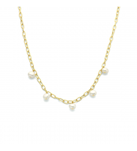 Geelgoud op 925 zilveren collier uitgevoerd met zoetwaterparels. Het collier heeft een draaglengte van 42cm met een extensie van 3cm en een stevige karabijn sluiting. Geen garantie op plating. - 3211600