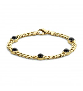 14k Geelgouden armband uitgevoerd met schitterend onyx en een stevige karabijn sluiting. De armband heeft een breedte van 7.5mm en een draaglengte van 19cm. - 3211601