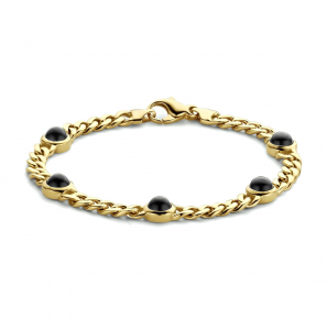 14k Geelgouden armband uitgevoerd met schitterend onyx en een stevige karabijn sluiting. De armband heeft een breedte van 7.5mm en een draaglengte van 19cm. - 3211601
