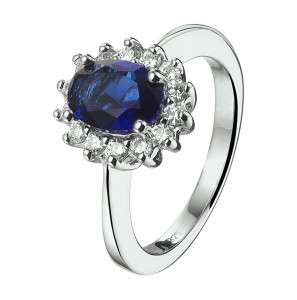 Zilveren ring RH met synthetische blauw saffier en zirconia maat 18½ - 3211615