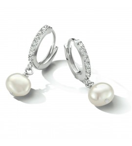 Zilver klap oorringen parel en zirkonia - 3211701