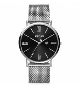 ZINZI Roman horloge wijzerplaat zwart / st mesh band - 3211772