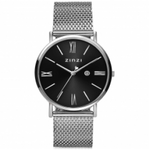 ZINZI Roman horloge wijzerplaat zwart / st mesh band - 3211772