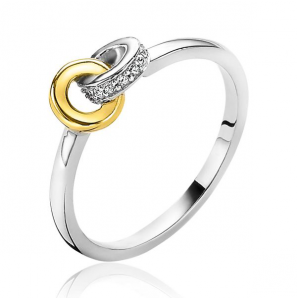 ZINZI zlv. ring 2 ringen in elkaar geel en zirconia maat 54 - 3211836