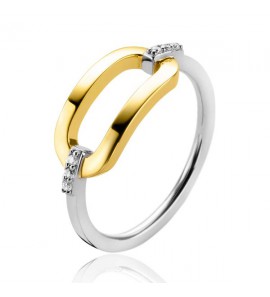 ZINZI zlv. ring gg verguld ovaal open met zirconia maat 54 - 3211890