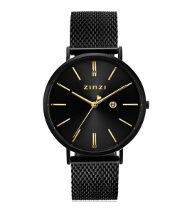 ZINZI Retro horloge zwart / wijzerplaat zwart+gg / zwart meshband - 3211841