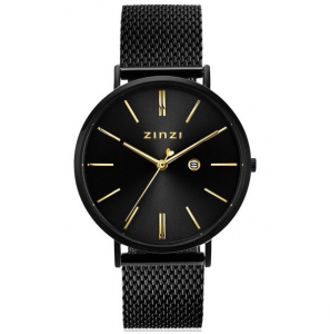 ZINZI Retro horloge zwart / wijzerplaat zwart+gg / zwart meshband - 3211841
