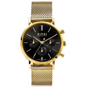 ZINZI horloge chrono / goud zwarte wijzerplaat / gg meshband 34 mm - 3211842