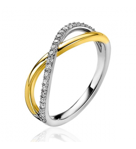ZINZI zlv. ring kruislings glad/zirconia gg verguld maat 54 - 3211847