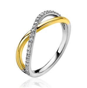 ZINZI zlv. ring kruislings glad/zirconia gg verguld maat 54 - 3211847