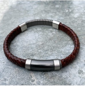 Sanjoya Rome slaal/leer heren armband - 3211935