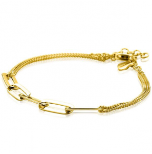 ZINZI zlv. armband gg verguld dubbel gourmet en paperclip - 3211872