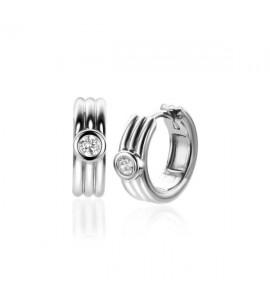 ZINZI zlv. klapcreolen 3 banen en ronde zirconia 15x4.5 mm - 3211876