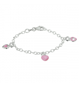 Zilver kinder armband met 3 hartjes rose email bedels 15 cm - 3220013