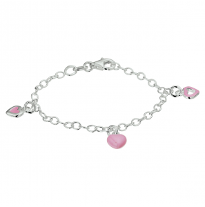 Zilver kinder armband met 3 hartjes rose email bedels 15 cm - 3220013