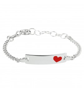 Zilver graveerarmband hart rood emaile  plaat 5 mm 9-11 cm - 3220319