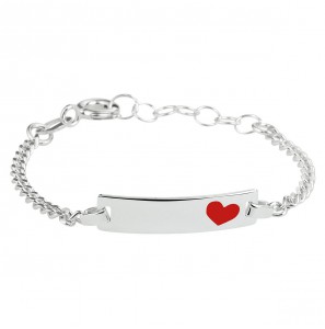 Zilver graveerarmband hart rood emaile  plaat 5 mm 13-15 cm - 3220321