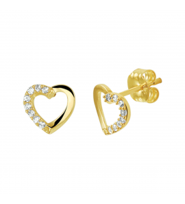 Goud oorknop open hart met zirkonia - 3220304
