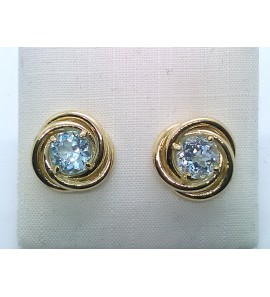 Goud oorknoppen met blauw topaas 6 mm - 3220503