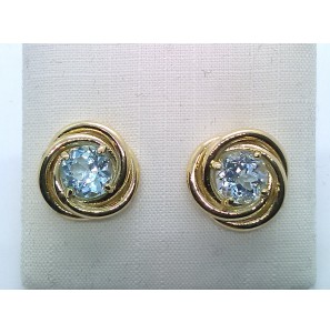 Goud oorknoppen met blauw topaas 6 mm - 3220503