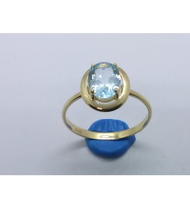 Goud dames ring met blauw topaas 6x8 mm mt. 18 - 3220504