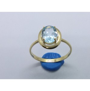 Goud dames ring met blauw topaas 6x8 mm mt. 18 - 3220504