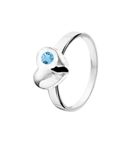 Zilver kinderring hart met blauw zirkonia mt. 13 - 3193410