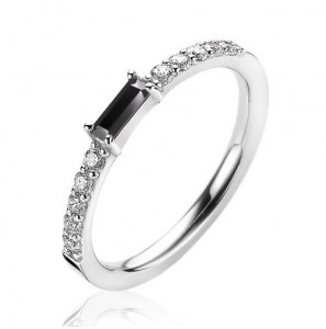 ZINZI zlv. aanschuifring zwart baquette en zirconia maat 54 - 3202400