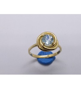 Goud dames ring met blauw topaas 6 mm mt. 17½ - 3220501