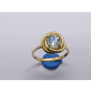 Goud dames ring met blauw topaas 6 mm mt. 17½ - 3220501