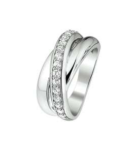 Zilver ring breed 3 banen met zirconia&#39;s mt. 19¾ - 3220578