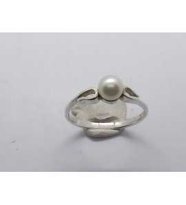 Zilver dames ring met ZW parel 5 mm mt. 17¼ - 3221121