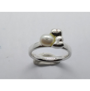 Zilver dames ring met ZW parel baroc mt. 16¥ - 3221122