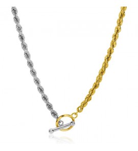 ZINZI zlv. koordcollier bicolour met T-bar 45 cm - 3220829
