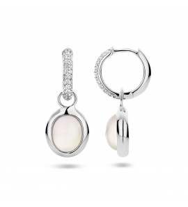 Zilver klapcreolen 14.5x2.5 mm met hanger zirkonia en Catseye - 3220859