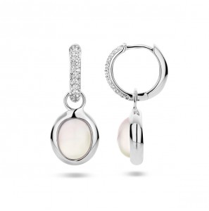 Zilver klapcreolen 14.5x2.5 mm met hanger zirkonia en Catseye - 3220859