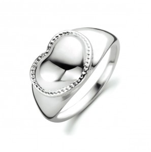 Zilver dames ring hart met parelrand mt. 17¾ - 3220879