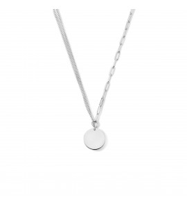 Zilver gourmet/paperclip collier met rond plaatje 15 mm  42-45 cm - 3220884
