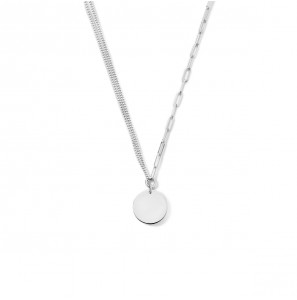 Zilver gourmet/paperclip collier met rond plaatje 15 mm  42-45 cm - 3220884