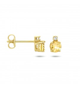 Goud oorknop met Citrien en brilj. 2x0.015 H-SI - 3220892