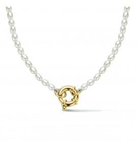 Goud ZW parel collier 3.8 mm met groot veerslot 42 cm - 3220905
