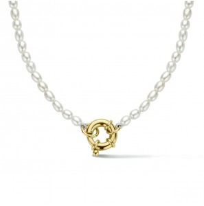 Goud ZW parel collier 3.8 mm met groot veerslot 42 cm - 3220905